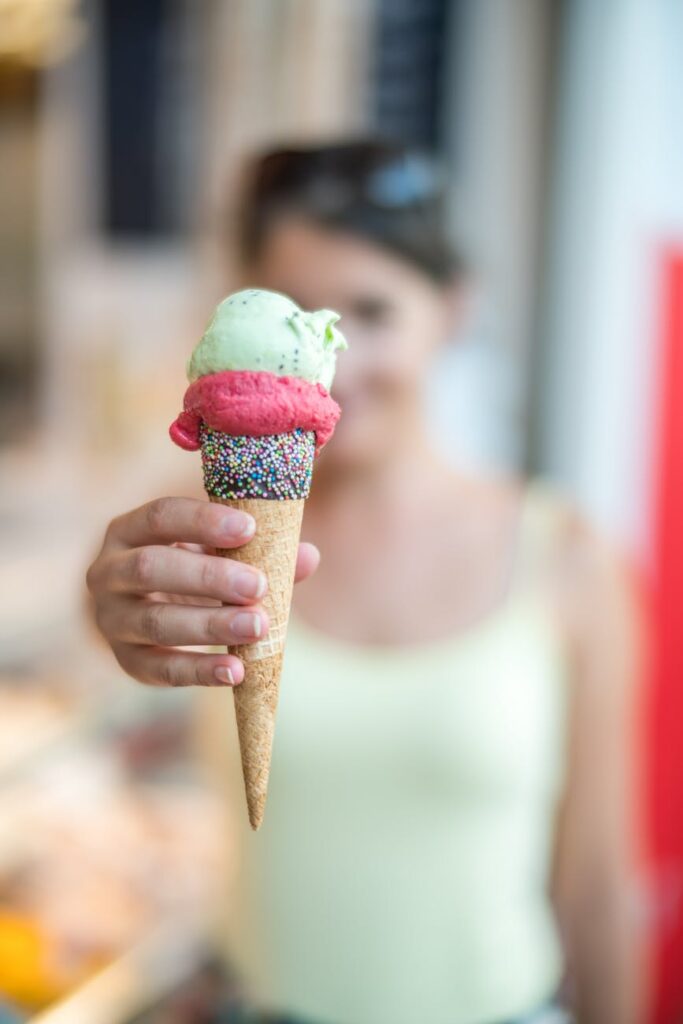 shallow focus of ice cream on cone photo